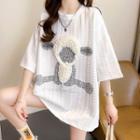 Elbow-sleeve Sheep Embroidered Oversized T-shirt
