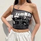 Asymmetrical Lettering Crop Camisole Top