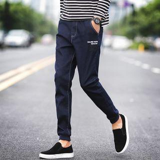 Lettering Denim Jogger Pants