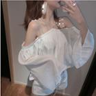 Rhinestone Strap Long-sleeve Loose-fit Blouse As Figure - One Size