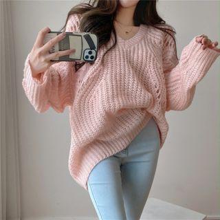 Distressed Loose-fit V-neck Sweater
