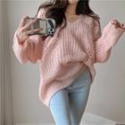 Distressed Loose-fit V-neck Sweater