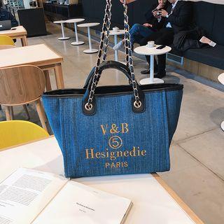 Letter Embroidered Denim Tote Bag