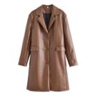 Notch Lapel Single-breasted Faux Leather Coat
