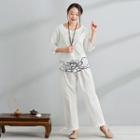 Set: 3/4-sleeve Floral Embroidery Yoga Top + Pants