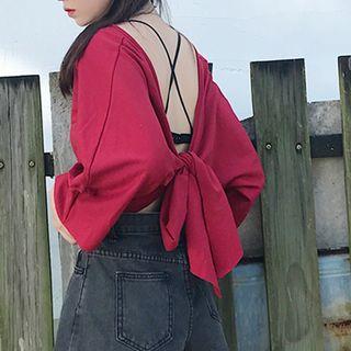 Open Back V-neck 3/4-sleeve T-shirt