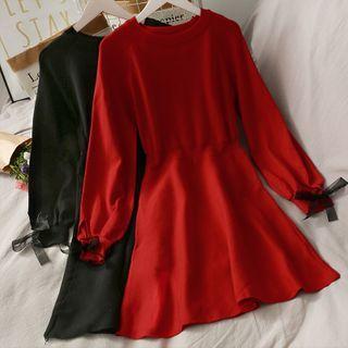 Ribbon-cuff Slim-fit Knit Dress