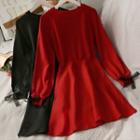 Ribbon-cuff Slim-fit Knit Dress