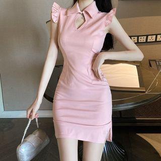 Ruffle Trim Sleeveless Mini Bodycon Dress