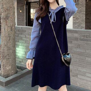 Mock Two-piece Ruffle Trim Knit A-line Dress