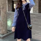 Mock Two-piece Ruffle Trim Knit A-line Dress