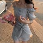 Puff-sleeve Cold-shoulder Twist Mini A-line Dress