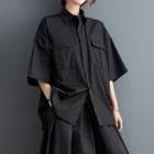 Elbow-sleeve Pocket Shirt Black - One Size