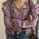 Frill-trim Floral Print Blouse As Shown In Figure - One Size