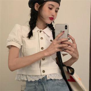 Short-sleeve Lace Panel Shirt White - One Size