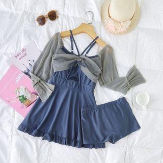 Set: Long-sleeve Swim Dress + Shorts