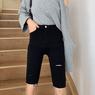 High-waist Ripped Slim Fit Shorts