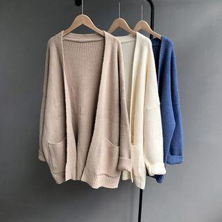 Dual-pocket Open Front Long Cardigan
