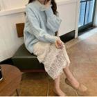 Set: Plain Turtleneck Loose-fit Sweater + Lace Dress