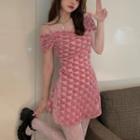 Short-sleeve Heart Pattern Mini Dress / Lace Camisole Top