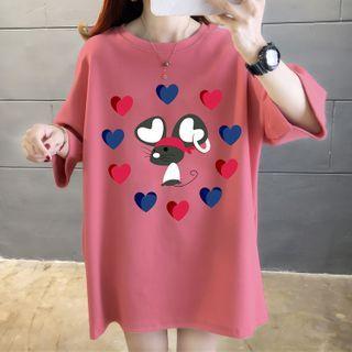 Mouse Print 3/4-sleeve T-shirt