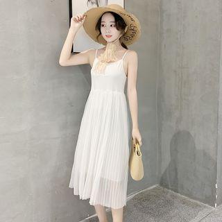 Spaghetti Strap A-line Mesh Midi Dress / Knit Top