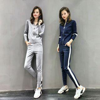Set: Knit Zip-up Jacket + Harem Pants