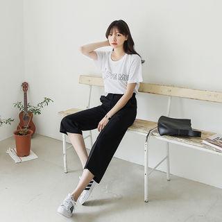Frill-trim Cropped Wide-leg Dress Pants