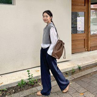 Pinstriped Wide Dress Pants