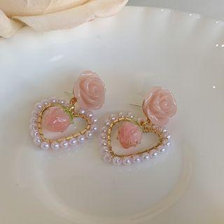 Flower Heart Faux Pearl Dangle Earring