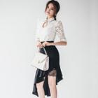 Set: Keyhole Neck Short-sleeve Top + Midi Skirt