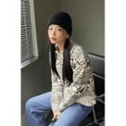 Collared Nordic-pattern Zip-up Cardigan