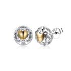 925 Sterling Silver Simple Romantic Heart Shaped Round Stud Earrings Silver - One Size