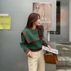Sailor-collar Houndstooth Knit Top