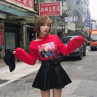 Inset Shorts Faux Leather Pleated Mini Skirt