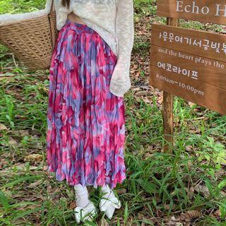 Print Midi A-line Skirt Purple - One Size