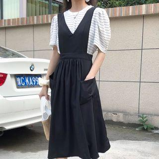 Set: Striped Short Sleeve T-shirt + Sleeveless Dress