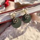 Bow Snowflake Disc Dangle Earring 1 Pair - Stud Earrings - Green & White & Gold - One Size