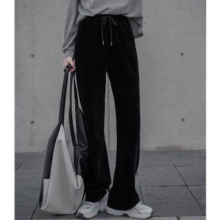 High-waist Drawstring Plain Shift Wide-leg Pants ( Various Designs )