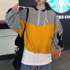 Set: Distressed Tank Top + Color Block Hooded Windbreaker