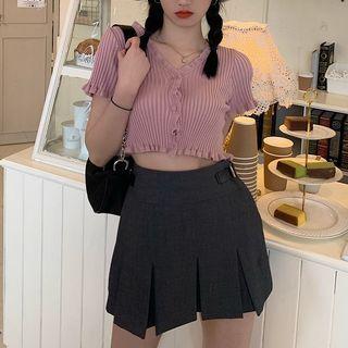 Short-sleeve Cropped Cardigan / Plain Mini Skirt