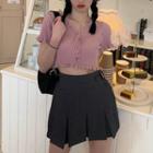 Short-sleeve Cropped Cardigan / Plain Mini Skirt