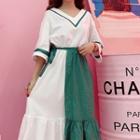 Set: 3/4-sleeve T-shirt Dress + Plaid Midi Shirt