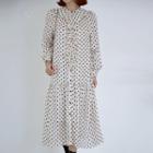Ruffle-trim Dotted Long Dress Ivory - One Size