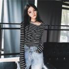 Striped Long-sleeve T-shirt / Straight-cut Jeans