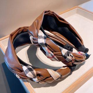 Faux Leather Twisted Headband F379s - Braid - Plain - Brown & Plain - Beige - One Size