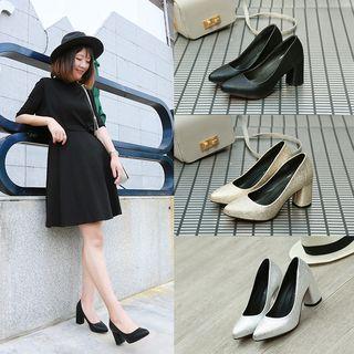 Shimmer Chunky-heel Pumps