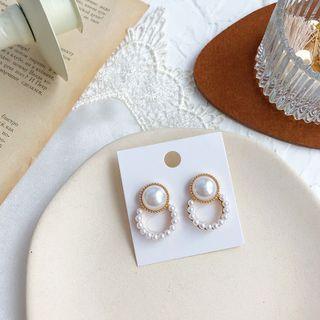 Faux Pearl Alloy Earring 1 Pair - 01 - Silver Needle - Earring - Gold - One Size