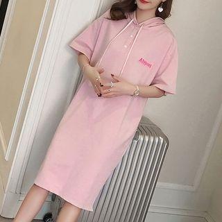 Embroidered Short-sleeve Hooded T-shirt Dress
