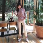 Long-sleeve Stripe T-shirt Pink - One Size